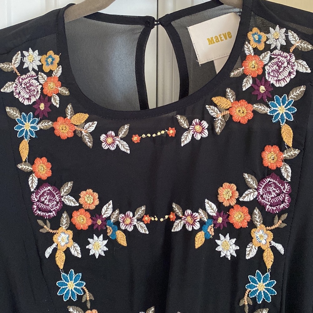 Anthropologie Black Floral Embroidered Midi Dress - Picture 2 of 7